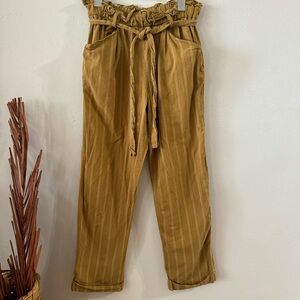 Thread & Supply Roasted Pecan Striped Paper Bag Waist Pants Size M